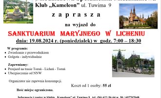 Młodzieżowa Spółdzielnia Mieszkaniowa  Klub "Kameleon" zaprasza na wycieczkę do Lichenia