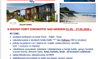 KLUB "KAMELEON" ZAPRASZA NA 6 DNIOWY POBYT ZDROWOTNY NAD MORZEM W DĄBKACH.