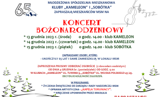 Kluby "Kameleon" i "Sobótka" zapraszają na Koncerty Bożonarodzeniowe.