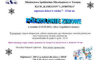 KLUB "KAMELEON" ZAPRASZA NA PÓŁKOLONIE ZIMOWE.