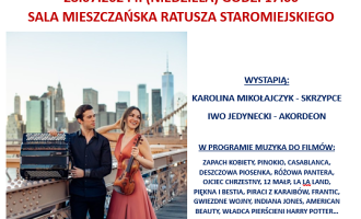 Młodzieżowa Spółdzielnia Mieszkaniowa Klub "Kameleon" zaprasza na koncert do  Sali  Mieszczańskiej Ratusza Staromiejskiego